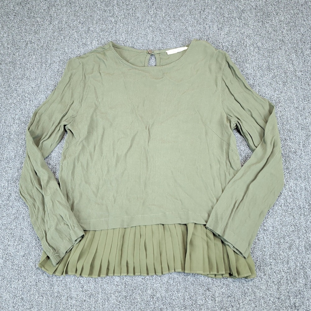 Les‎ Amis Boho Pleated Hem Long Sleeve Blouse Women Size M Olive Green